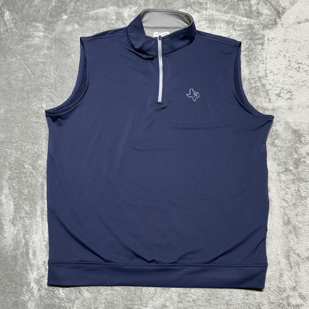 Peter Millar North Texas Mean Green Performance Quarter Zip Vest Blue XL